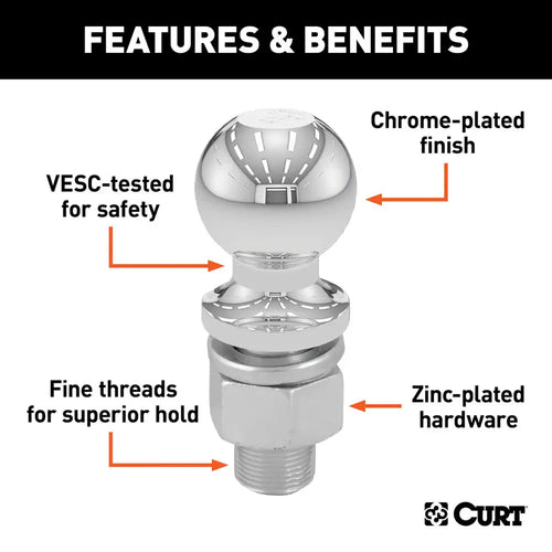 Curt 1-7/8 Trailer Ball (3/4 x 2-1/8 Shank, 2,000 lbs., Chrome, Packaged) (1 7/8 X 3/4 X 2 1/8)