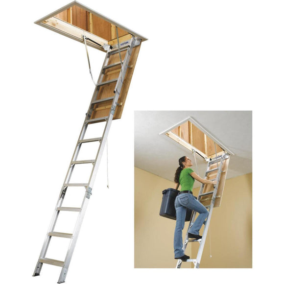 Werner Universal 8 Ft. to 10 Ft. 22-1/2 In. x 54 In. Aluminum Attic Stairs, 375 Lb. Load