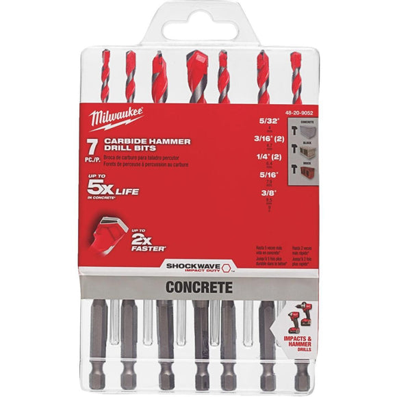 Milwaukee 7-Piece Shockwave Carbide Masonry Drill Bit Set