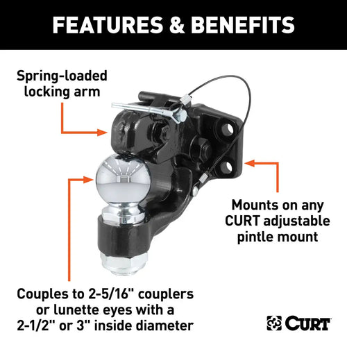 Curt Ball & Pintle Hitch (2-5/16 Ball, 16,000 lbs. Ball Capacity) #48200