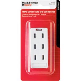 Cord End Triple Outlet, Non-Polarized, White, NEMA 1-15R, 10-Amp, 125-Volt