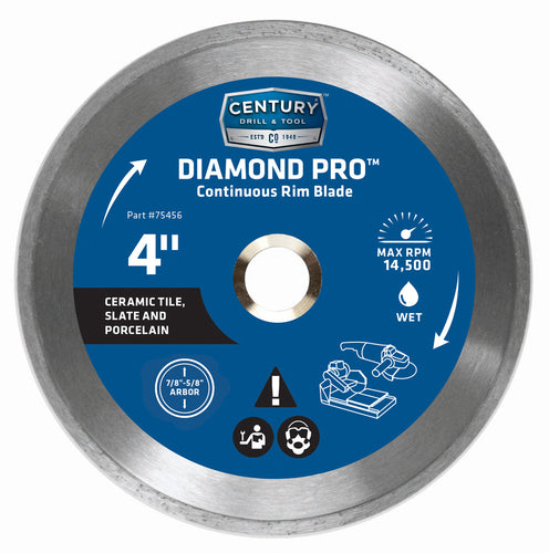 Century Drill And Tool Diamond Continuous Rim 4″ Saw Blade 5/8″ Adapter Wet Cut