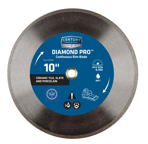 Century Drill And Tool Diamond Continuous Rim 10″ Saw Blade 7/8″ Arbor 5/8″ Adapter Wet Cut