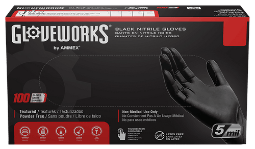 Ammex GlovePlus Black Nitrile Industrial Powder-Free 5 Mil Disposable Gloves (100 Pack) (1)