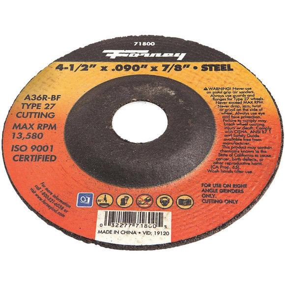 Forney Type 27 4-1/2 In. x 0.090 In. x 7/8 In. Steel Cut-Off Wheel