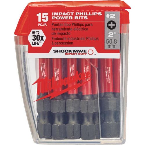 Milwaukee Shockwave #2 Phillips 2 In. Power Impact Screwdriver Bit (15-Pack)