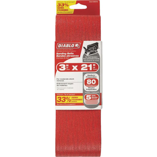 Diablo 3 In. x 21 In. 80 Grit General Purpose Sanding Belt (5-Pack)