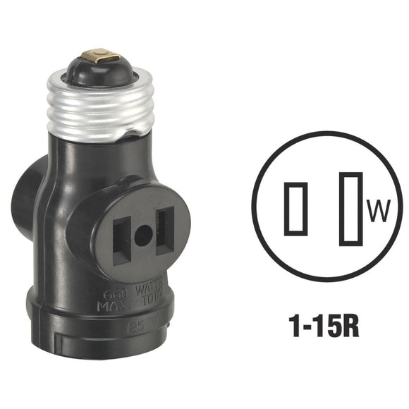 Leviton Black 125V Light Socket Adapter